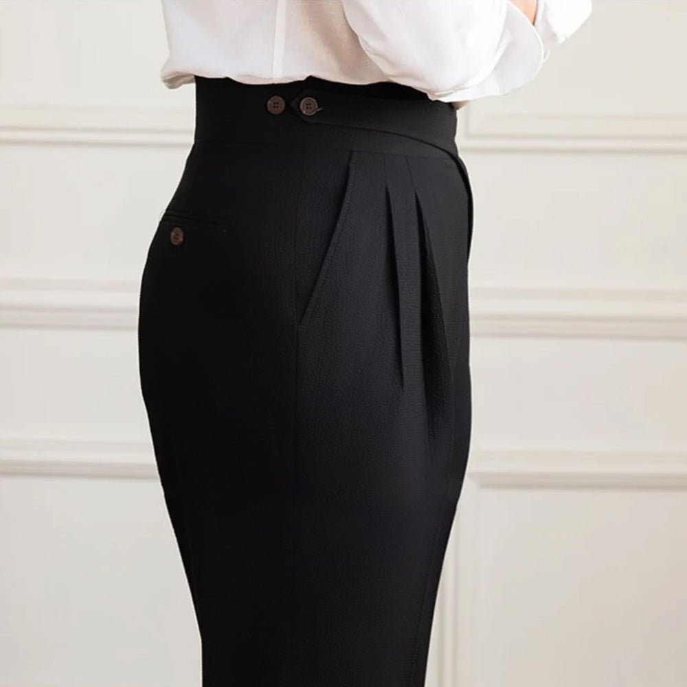 Luxury Modern Fit Gurkha Pant -Plain Black