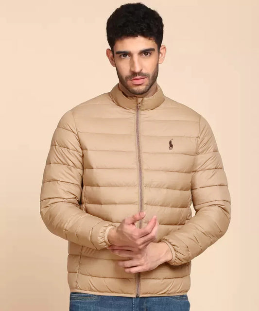 Beige Pony Full Sleeves Puffer Jacket - P/N