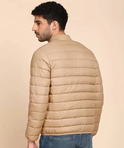 Beige Pony Full Sleeves Puffer Jacket - P/N