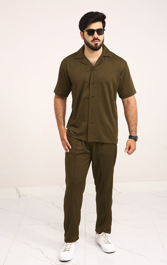 Luxury Men's Textured Co-ord set Brown
